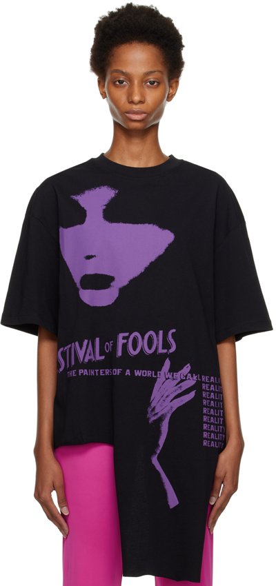 Shop Raf Simons Black Oversized Festival Fools T-shirt In 0099 Black