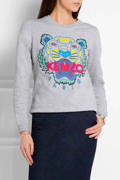 Shop Kenzo Tiger Embroidered Cotton Sweatshirt