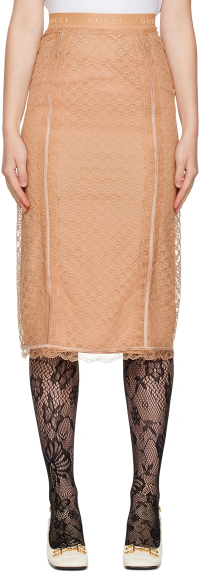 Shop Gucci Beige Gg Net Midi Skirt In 6851 Nude