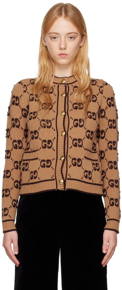 Shop Gucci Brown Gg Cardigan In 2668 Camel/brown