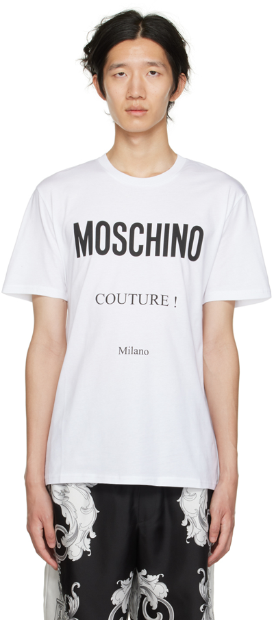 Shop Moschino White Print T-shirt In A1001 Fantasy Print