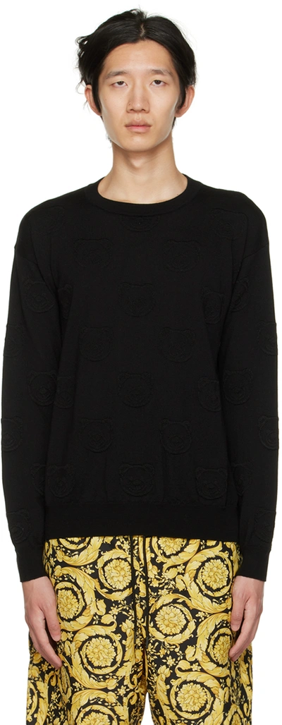 Shop Moschino Black Allover Teddy Sweater In V1555 Fantasy Print