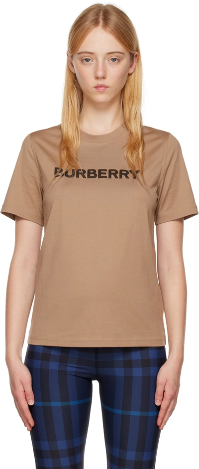 Shop Burberry Brown Print T-shirt In Camel