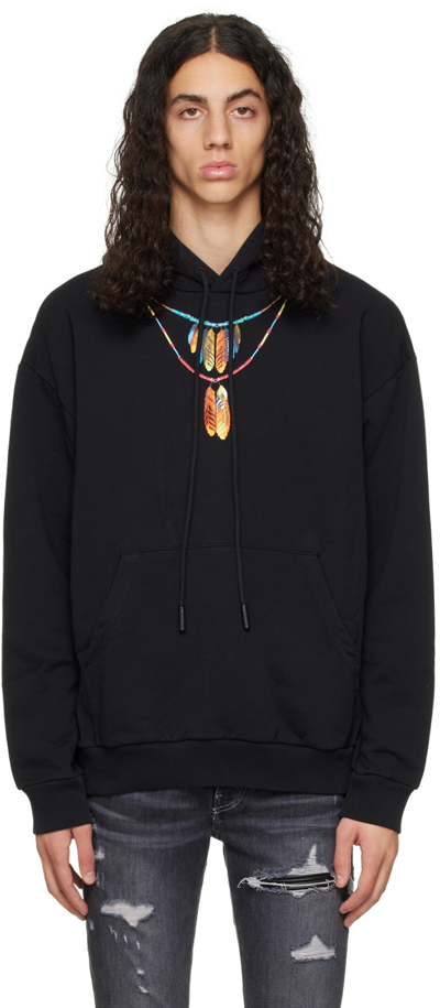 Shop Marcelo Burlon County Of Milan Black Feathers Necklace Hoodie In Black Red