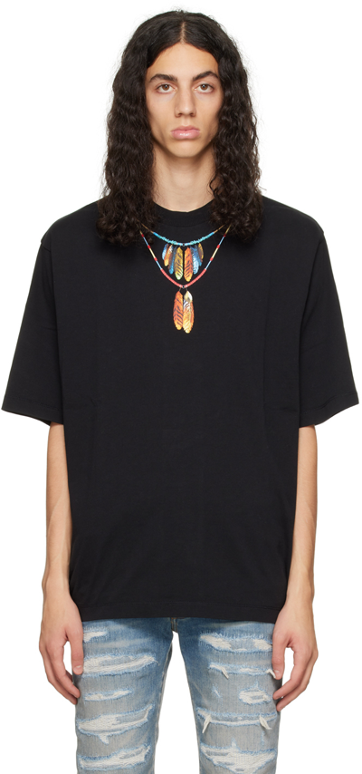 Shop Marcelo Burlon County Of Milan Black Feathers Necklace T-shirt In Black Red