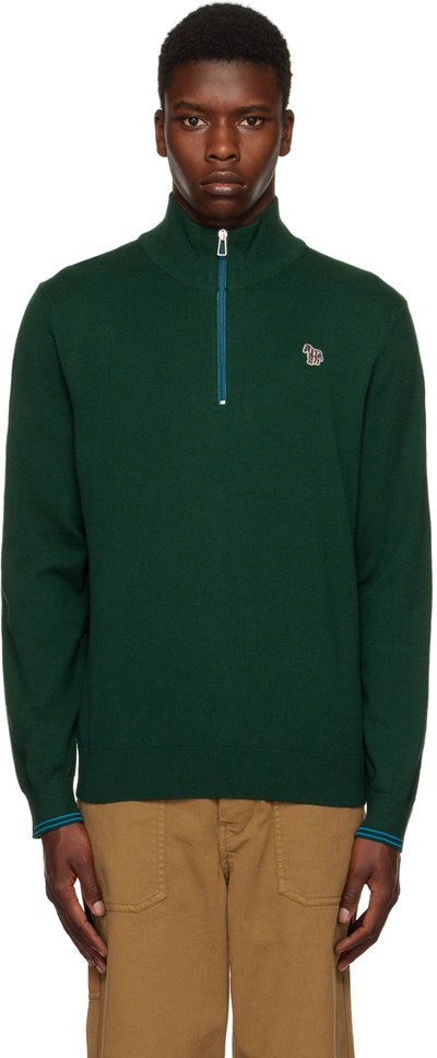 Shop Ps By Paul Smith Green Half-zip Zebra Sweatshirt In 37 Greens