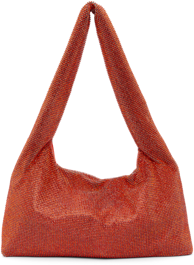 Shop Kara Orange Crystal Mesh Armpit Bag In Orange Peel