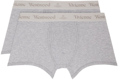 Shop Vivienne Westwood Two-pack Gray Logo Boxers In P401 Grey Melange