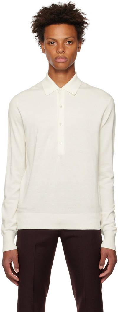 Tom Ford Off-white Four-button Long Sleeve Polo In N11 Milk | ModeSens