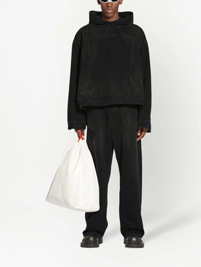 Shop Balenciaga Matte-effect Denim Hoodie In Black