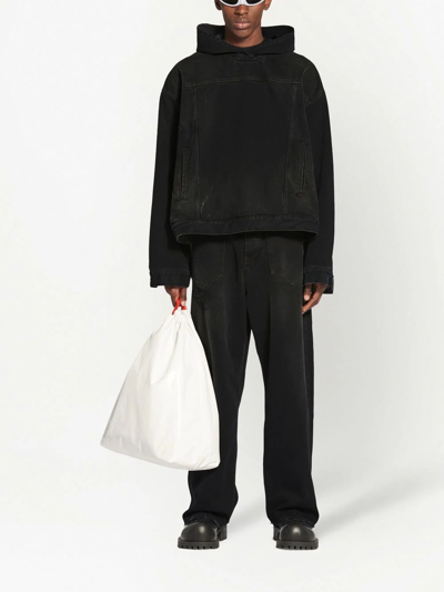 Balenciaga Matte-effect Denim Hoodie In Black