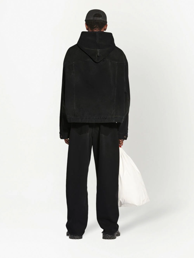 Shop Balenciaga Matte-effect Denim Hoodie In Black
