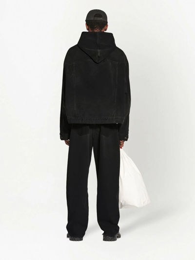 Balenciaga Matte-effect Denim Hoodie In Black