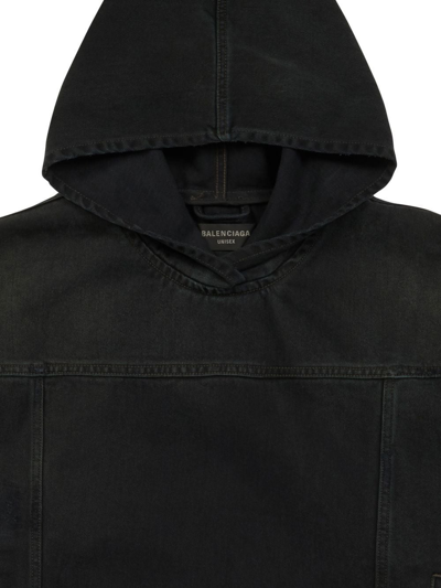Balenciaga Matte-effect Denim Hoodie In Black