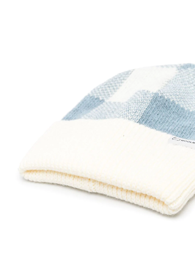 Shop Woolrich Knitted Check Beanie In Blue