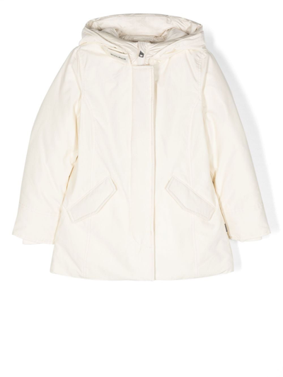 Woolrich Zip-up Padded Down Coat In Neutrals