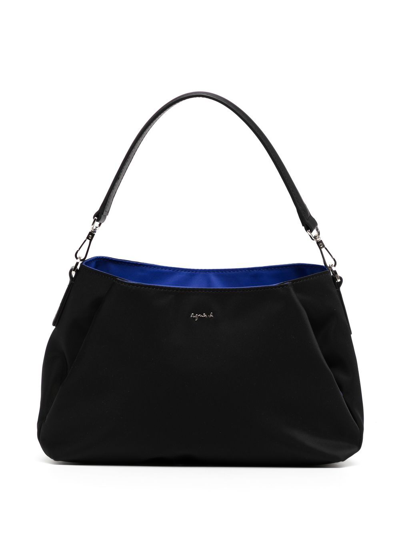 Agnès B. Logo-plaque Satin Shoulder Bag In Black