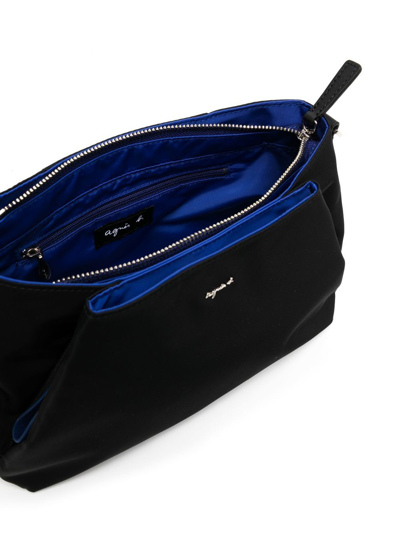 Agnès B. Logo-plaque Satin Shoulder Bag In Black