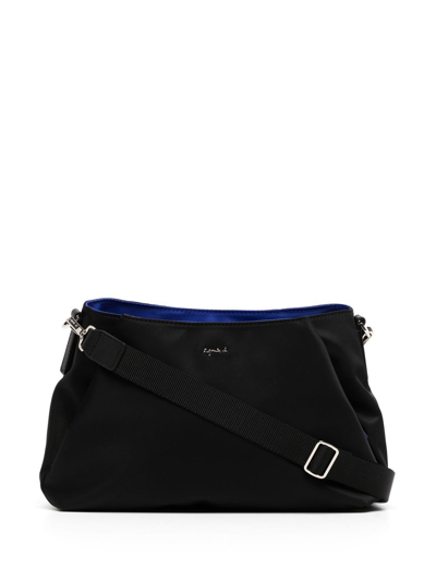 Agnès B. Logo-plaque Satin Shoulder Bag In Black