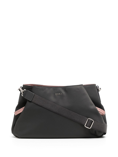 Shop Agnès B. Logo-plaque Satin Shoulder Bag In Grey