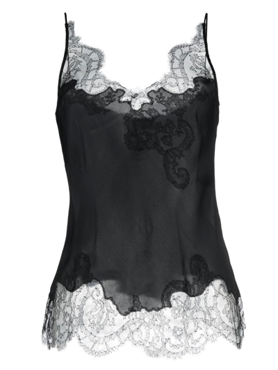 Shop Carine Gilson Lace-detail Silk Cami Top In Black