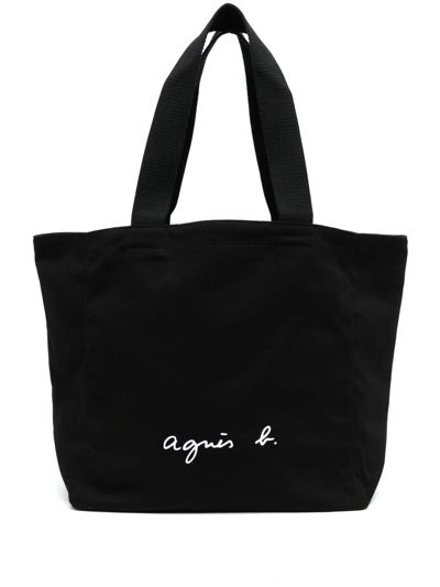 Shop Agnès B. Logo-print Tote Bag In Black