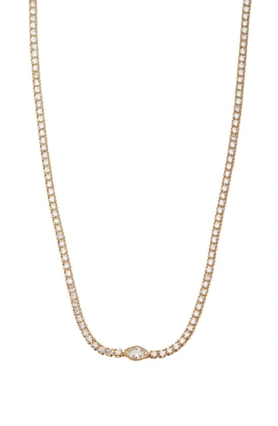 Shop Argento Vivo Sterling Silver Cubic Zirconia Tennis Necklace In Gold