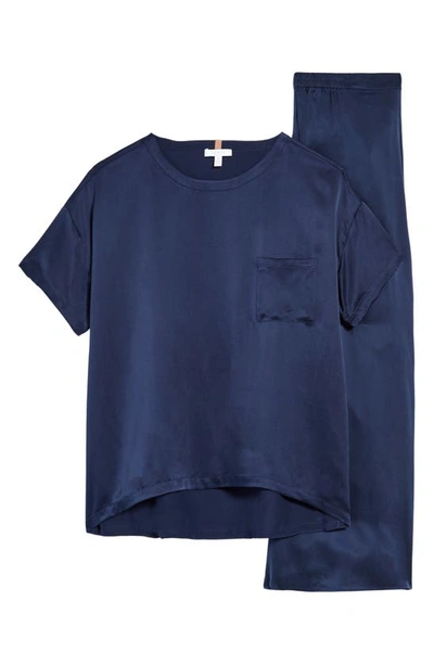 Lunya Washable Mulberry Silk T-shirt Pajamas In Deep Blue