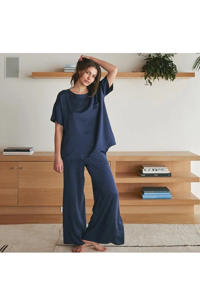 Shop Lunya Washable Silk Pajamas In Deep Blue