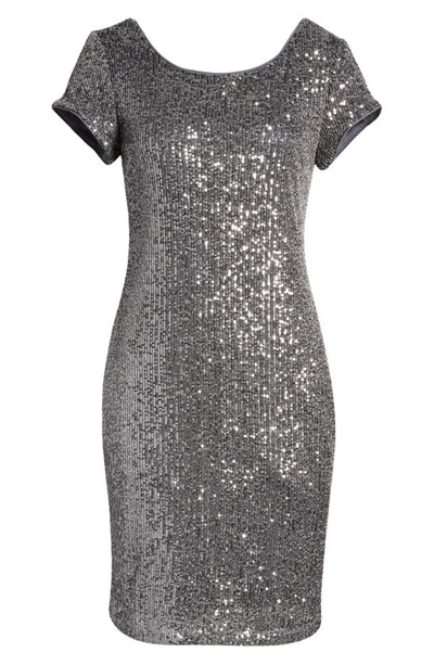 Shop Connected Apparel Sequin Dress In Charcoal