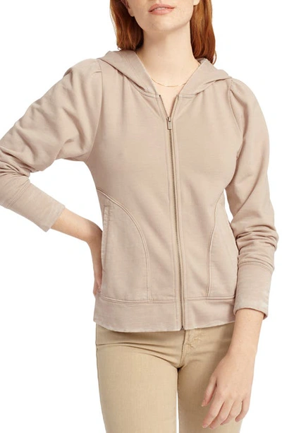 Shop Splendid Josephine Puff Sleeve Zip Hoodie In Latte