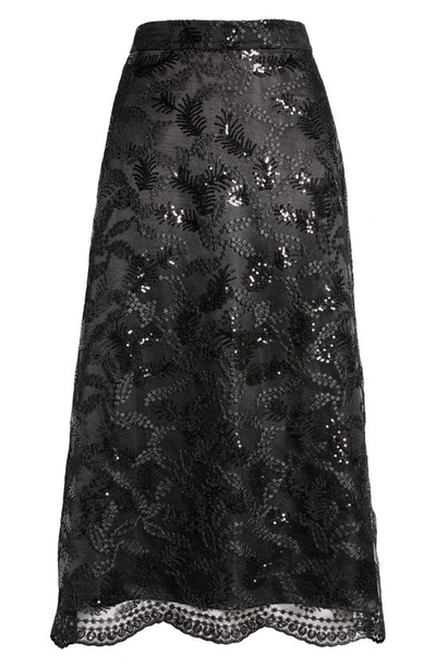 Shop Anne Klein Leaf Sequin A-line Midi Skirt In Anne Black