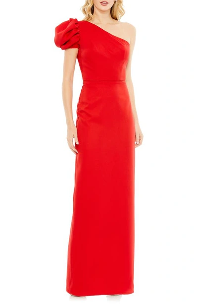 Shop Mac Duggal One-shoulder Column Gown In Red