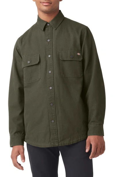 Shop Dickies Duck Flannel Lined Button-up Shirt In Military Green
