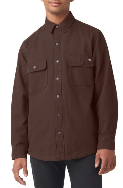 Shop Dickies Duck Flannel Lined Button-up Shirt In Chocolate Brown