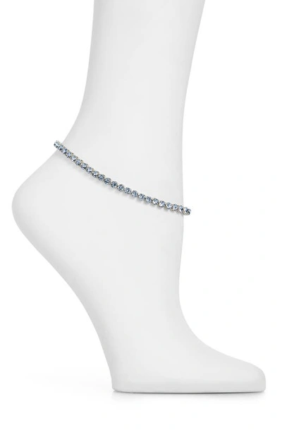 Shop Amina Muaddi Tennis Anklet In Light Sapphire Crystals