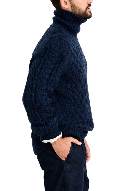 Shop Alex Mill Cable Stitch Turtleneck Fisherman Sweater In Navy