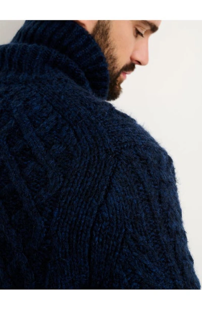 Shop Alex Mill Cable Stitch Turtleneck Fisherman Sweater In Navy