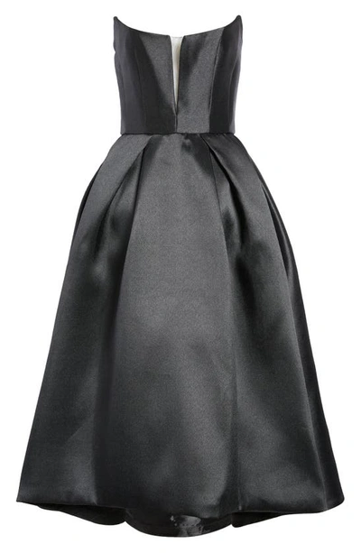 Shop Amsale Strapless Satin Gown In Black