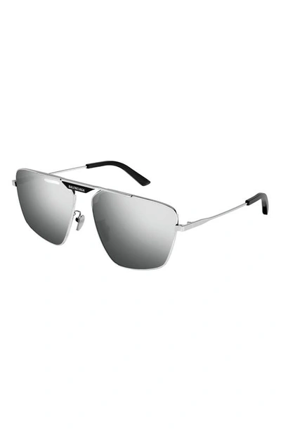 Shop Balenciaga 61m Navigator Sunglasses In Silver