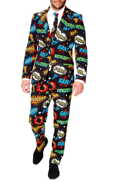 Opposuits 'badaboom' Trim Fit Two-piece Suit With Tie In Black