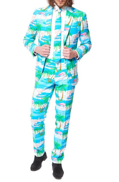 Shop Opposuits 'flaminguy' Trim Fit Two-piece Suit With Tie In Blue