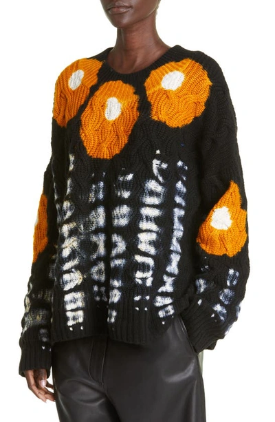 Shop Altuzarra Lagune Cashmere Cable Knit Sweater In Black/ Marmalade Shibori
