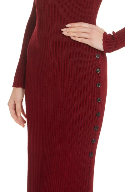 Shop Alaïa Side Button Rib Maxi Dress In Bordeaux