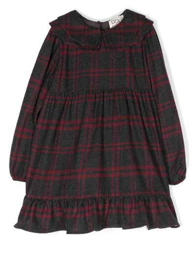 Douuod Check-print Long-sleeve Dress In Grey