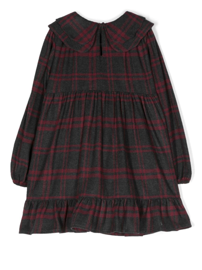 Douuod Check-print Long-sleeve Dress In Grey