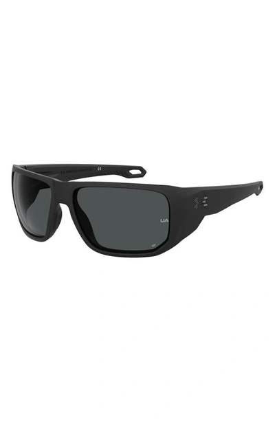 Shop Under Armour Attack 2 63mm Wrap Sunglasses In Matte Black/ Grey Oleophobic