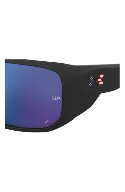 Shop Under Armour Attack 2 63mm Wrap Sunglasses In Black Multi/ Blue Oleophobic