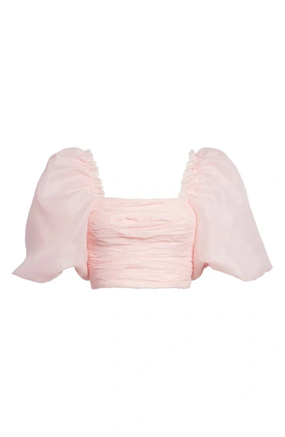 Shop Aje Myriad Ruched Puff Sleeve Crop Organza Blouse In Rose Pink