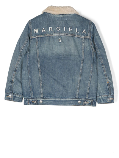 Shop Mm6 Maison Margiela Embroidered-logo Denim Jacket In Blue